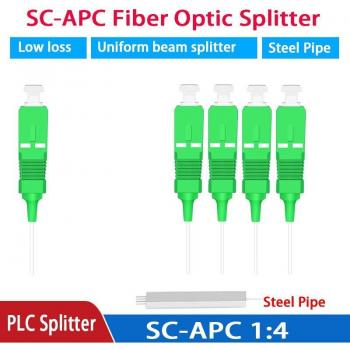 Arnés de cables con conector SC/APC Mini y tubo de acero 0,9mm 1x8