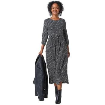 Roman Women's Petite Spot Pocket Stretch Ruched Midi Dress in Black – Size 14