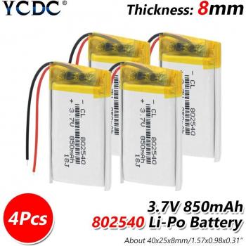 Li‑Po 850 mAh Akku 802540 – 3,7 V, 40x25x8 mm, Einzeln oder in 1–4 Paketen