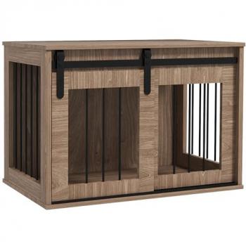 PawHut Couverture Noire – Porte Glissante Sécurisée – Panneaux Aspect Bois