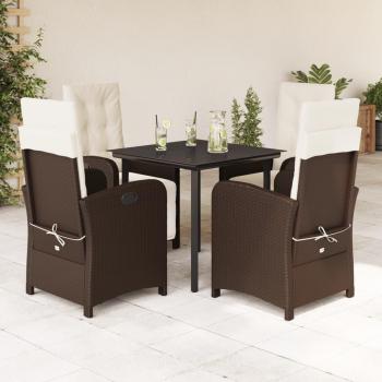 Set da Pranzo Esterno 5pz con Cuscini in Polyrattan Marrone