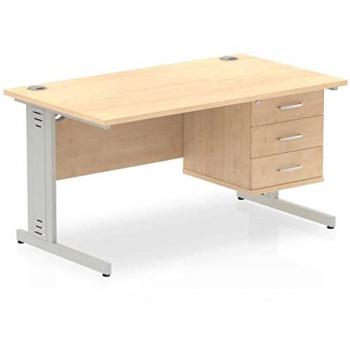 Impulse 1400mm Maple Cable Managed Straight Desk with Fixed Pedestal