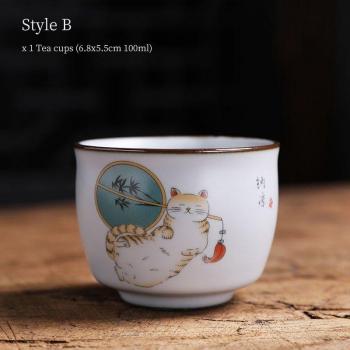 Luwu Nette Katze – 100 ml Keramiktasse für Chinesischen Tee