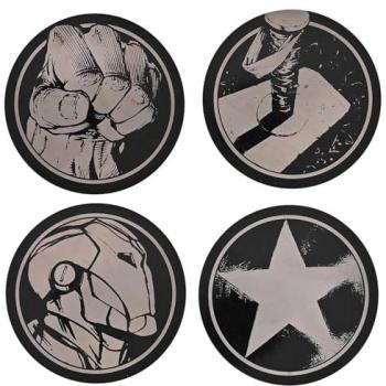 Shield Defender Coasters – Marvel 4‑Piece Black Metal