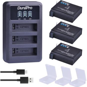 4er Akku-Pack 1680mAh AHDBT-401 + 3-Port Ladegerät mit LED für GoPro Hero 4