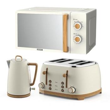 NordicCream 1.7L Kettle, 4-Slice Toasting Unit & 20L Microwave Ensemble