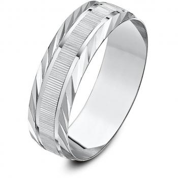 Serrated Matte D‑Shape Wedding Band – Theia 9ct White Gold, 6 mm