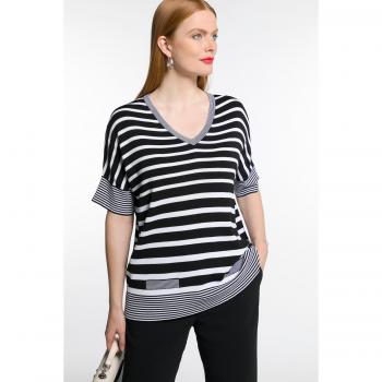 Pullover nero a righe oversize scollo a V per donna taglia 56/58 viscosa fibre sintetiche