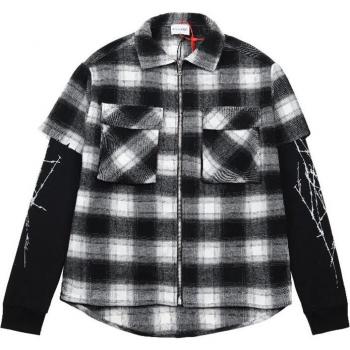 Unisex-Langarmhemd mit Kariertem Muster und Reißverschluss von Askyurself, Modell V6 aus Flanellstoff