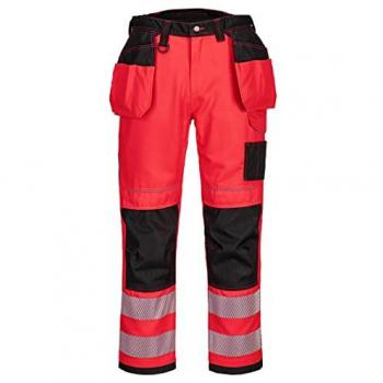 Portwest PW3 Hi Vis Holster Pocket Work Trousers Red/Black 33 31