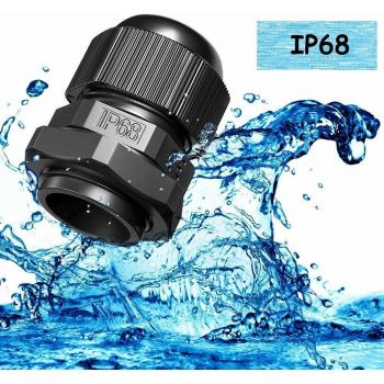 10 Black IP68 TRS Cable Glands with Locknut and Washer