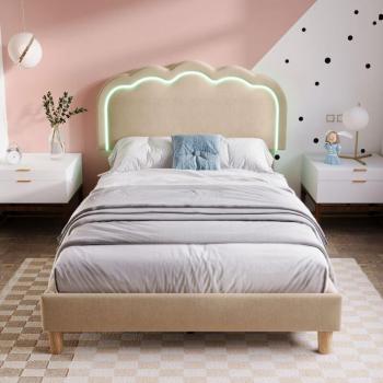 Wishdor Bed Singolo 90x190 cm – Led, Rete a Doghe, Testiera Sospensione