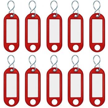 Rotes Schlüsselanhänger‑Paket Wedo 262103402 – Kunststoff, 10 Stück, inkl. S‑Haken & wechselbare Labels