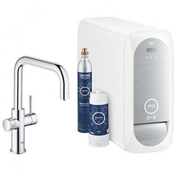 Robinet Grohe Blue Home 1 sortie avec bec U duo starter kit WiFi bluetooth Chilled & Sparkling 3x eau froide + 3x eau pétillante chrome