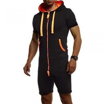 Leif Nelson Herren Jogginganzug Kurzhose – Schwarz-Orange, M