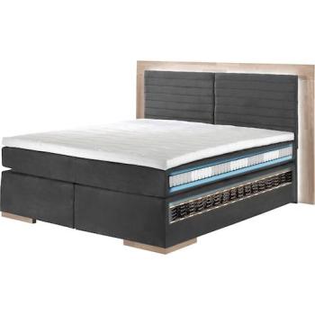 Boxspringbett Cup – B230 × L206, Bordeaux, Microfaser Bezug, Massivholzrahmen, Topper, 2 Härtegrade, 3 Breiten