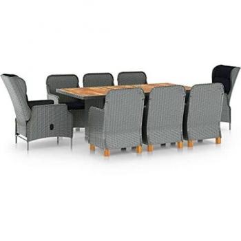 Mobilier extérieur 9 pcs avec coussins en résine tressée gris clair