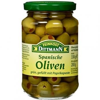 Dittmann Oliven grün mit Paprikafüllung, 4er Pack (4 x 330 g)
