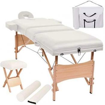 VidaXL Massageliege 3 Zonen Tragbar mit Hocker Therapie Massagetisch Massagebank Kosmetikliege Therapieliege Massage Liege 10cm Polsterung Weiß