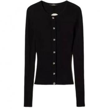 Maglia Cardigan a Costine con Borchie Actitude Twinset Donna Nero Taglia M