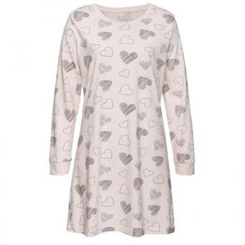 VIVANCE DREAMS Damen Nachthemd Rosa/Grau – Herzprint, Angesetztes Bündchen