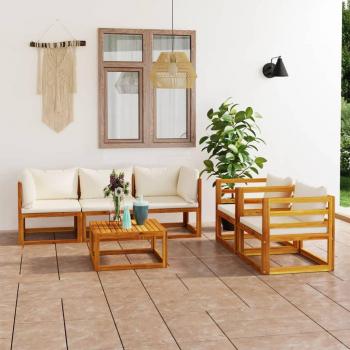 Salon de jardin 6 pièces avec coussin Crème en bois d'acacia solide