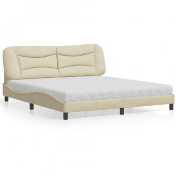 Lit avec sommier en tissu crème 180×200 cm – design incurvé