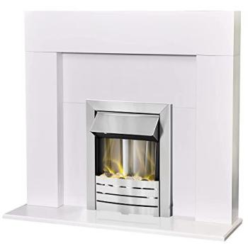 Adam Miami 48” Pure White Fireplace with Helios Brushed Steel Electric Flame Unit