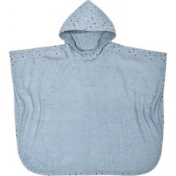 Poncho da bagno in cotone blu acciaio con cappuccio balena 60 x 75 cm