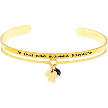 Acier Doré Bracelet “Messages” – Lily’s Maman Parfaite 65 mm x 6 mm + Trèfle 8 mm