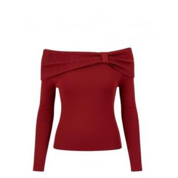Yumi Women’s Burgundy Glitter Bardot Pullover – Small
