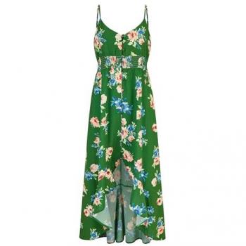 Ladies' Green Floral High-Low Frilled Midi Dress by Mela London (UK 8)