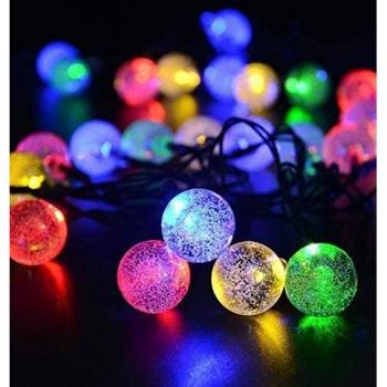 Guirnalda Solar de Bola de Cristal (10 m) con Luces LED Flash, Impermeable, para Jardín y Eventos