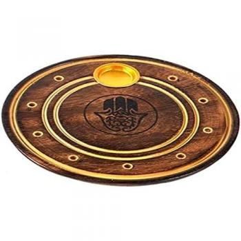 Mango Wood Round Hamsa Ashcatcher