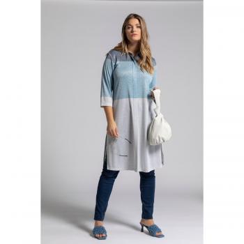Blusa Lunga Blu Color Blocking – Materiale Mix Visco/Fibra Metallo – Taglia 52/54 – Ulla Popken