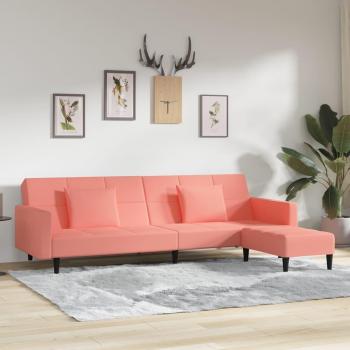 Schlafsofa „Pink Velvet“ 2‑Sitzer – 2 Kissen & Hocker