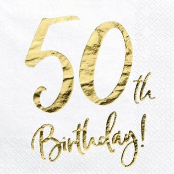 Partydeco Servietten 50 Jahre in Gold (20 x, 33 x 33 cm)