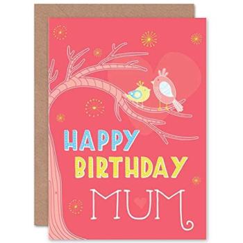 Birthday Happy Mum Mother Ornate Birds Tree Greeting Card with Envelope
