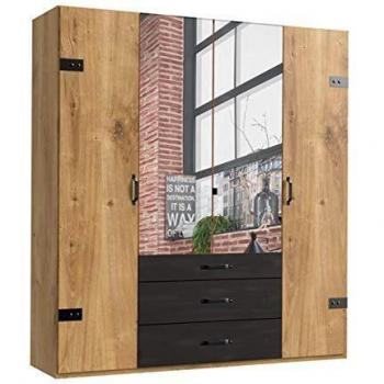 Armoire avec miroir 4 portes imitation chêne