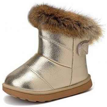 KVbaby Warmes Gefüttertes Mädchenschneesteppchen PU-Leder Schlupfstiefel Gold EU27 Etikett 28