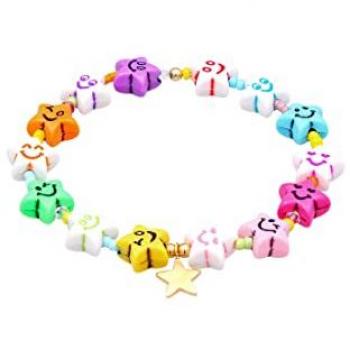 Elli Armkette Smiling Face Stern Bunt Nylon 925 Silber vergoldet
