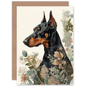 Watercolor Doberman Floral Birthday Note