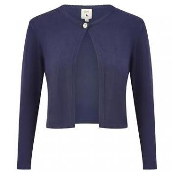 Yumi Navy Cropped Cardigan with Diamante Buttons