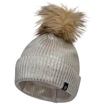 Dare 2B Convince Beanie für Mädchen – weißes Metallic‑Fleece mit Bommel