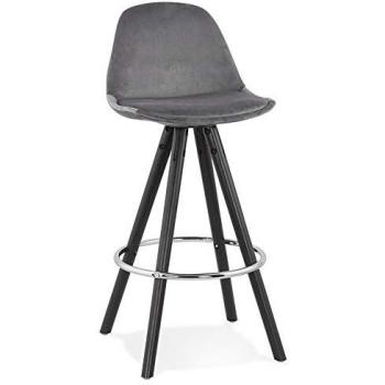 Tabouret snack en velours gris 'SPIRIT MINI' avec pieds en bois