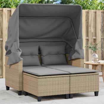 Gartensofa 2-Sitzer mit Dach Beige Polyrattan