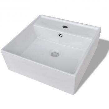 Ceramic Basin Square with Overflow and Faucet Hole 41 x 41 cm