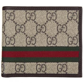 Gucci Portafoglio Bifold Uomo Originale GG Supreme Web Marrone