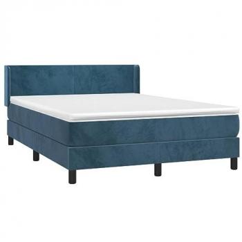 Cama box spring con colchón azul terciopelo 140x200 cm