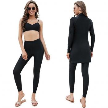 Einfache Muslimische Badekleidung für Damen, Schwarzer Burkini in Übergröße mit 3 Stücken